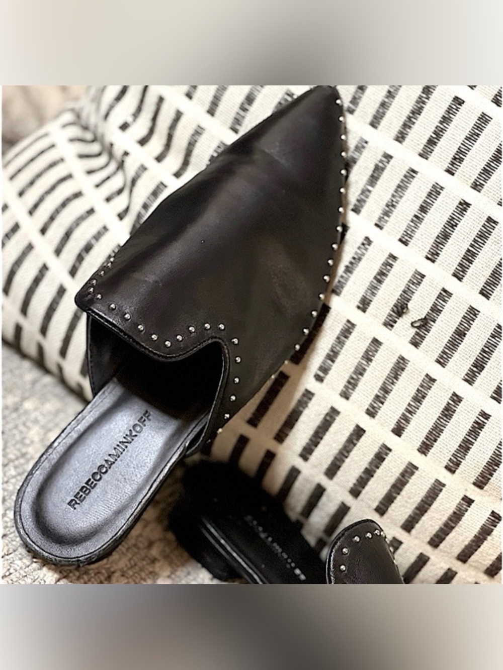 Rebecca Minkoff Size 6.5 Chamille Stud Slip-On Leather Mules